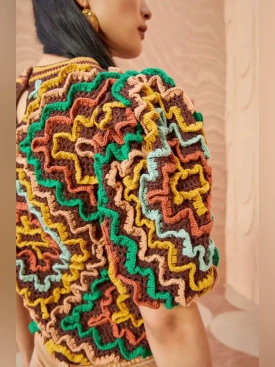 Ulla Johnson Kalila Top Fire Opal Crochet Short Sleeves Size PS (US 2-4) - Picture 2 of 16